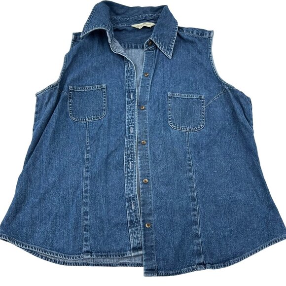 Eddie Bauer Vintage Women's Denim Sleeveless Blouse size XL Button Down Collared - Picture 1 of 6